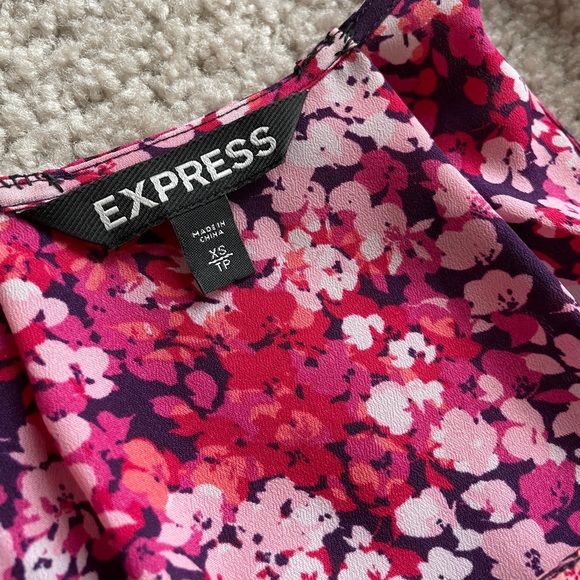 Express Floral Pink Purple Ruffle A-Line Sleeveless Mini Dress XS with Pockets - Picture 4 of 13